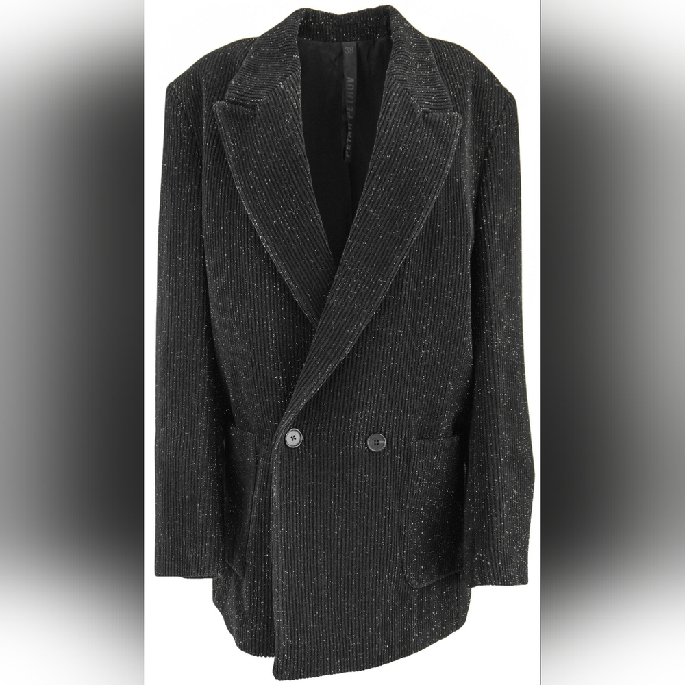 Nwt $2665 Petar Petrow Corduroy With Sparkle Black And Gold Oversized Blazer